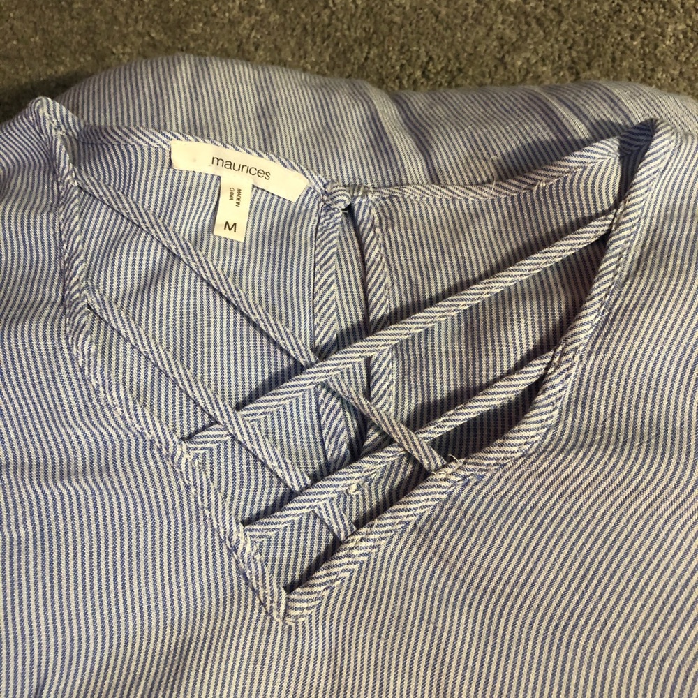 3/4 sleeve flared top baby blue and white striped